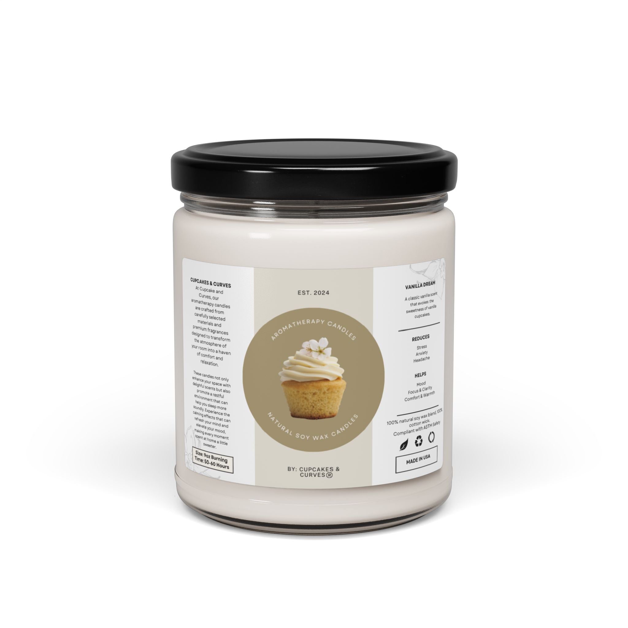 Soy Candle, Vanilla and Cinnamon Scented, 9oz