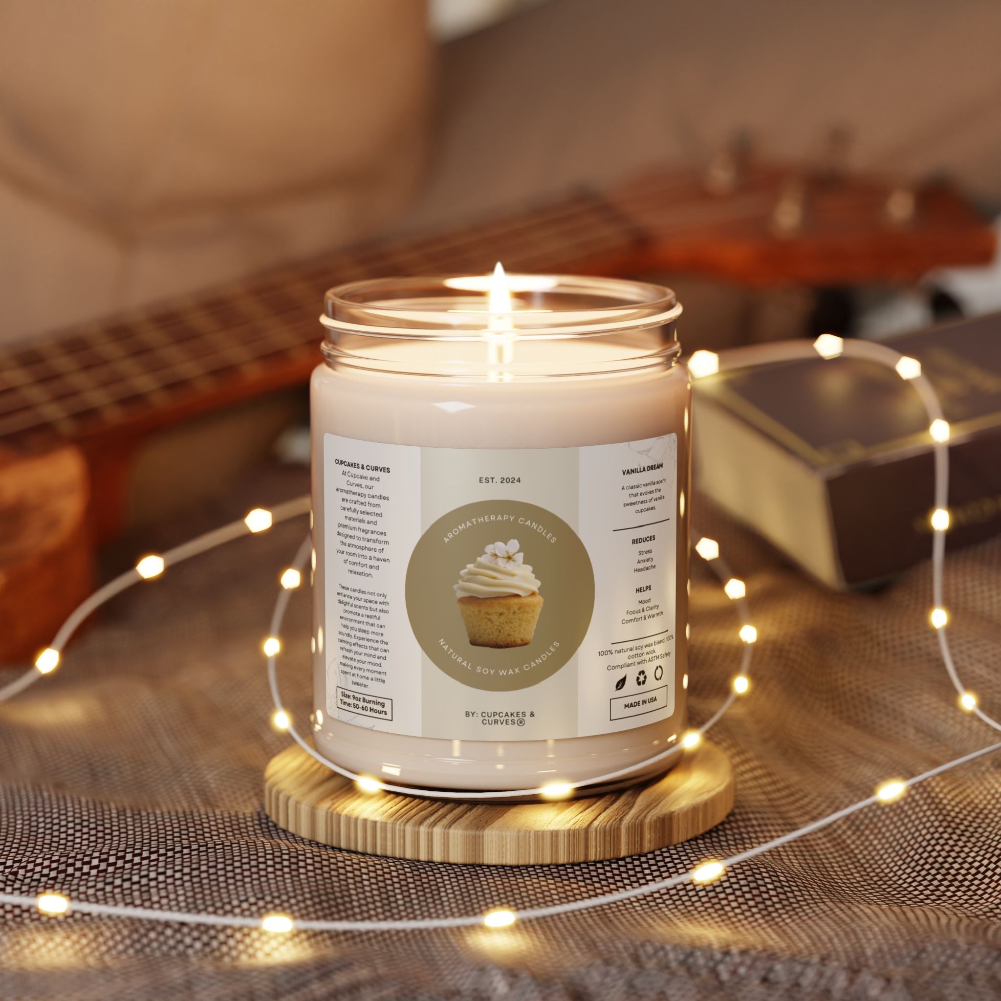 Soy Candle, Vanilla and Cinnamon Scented, 9oz