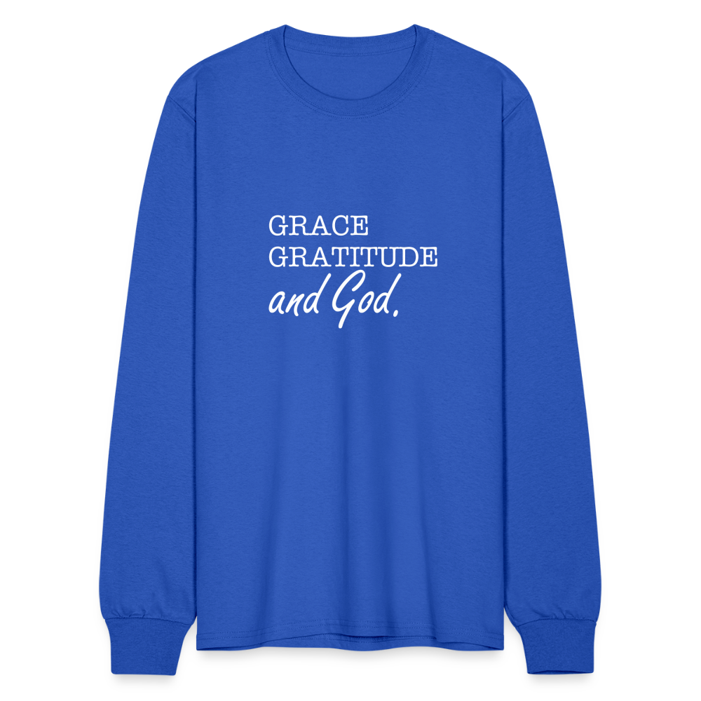 Grace Gratitude and God long Sleeve Shirt - royal blue