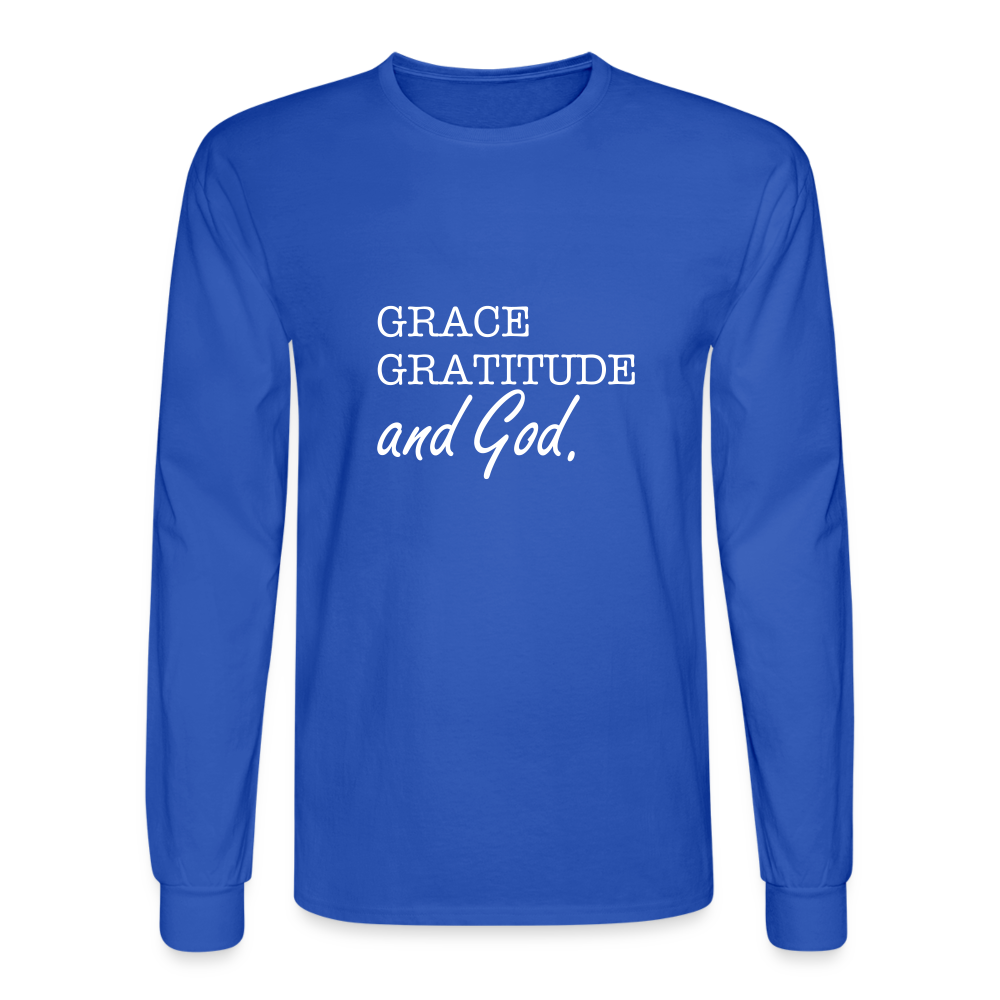 Grace Gratitude and God long Sleeve Shirt - royal blue