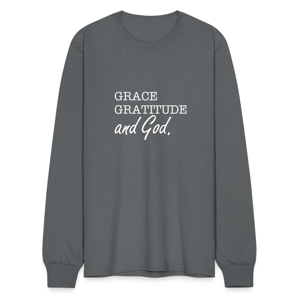 Grace Gratitude and God long Sleeve Shirt - charcoal