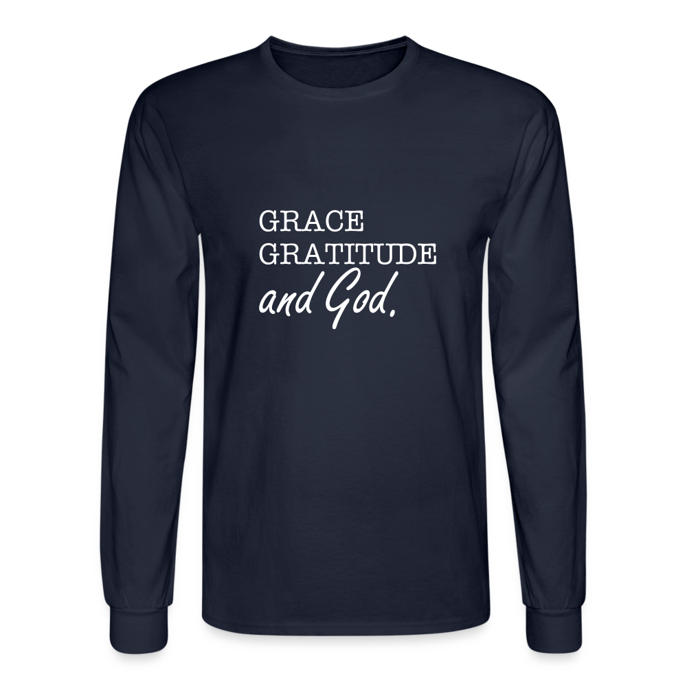 Grace Gratitude and God long Sleeve Shirt - navy