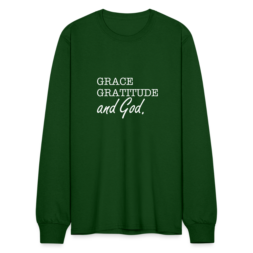 Grace Gratitude and God long Sleeve Shirt - forest green