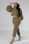 Girl Power Olive Puffed Sleeves Jogger